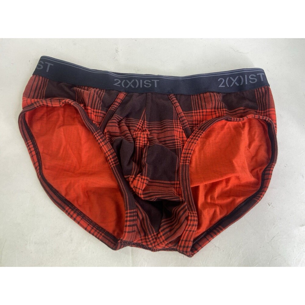 2xist Cotton Stretch 1 Piece Low Rise Brief Red Plaid Underwear Mens Size M